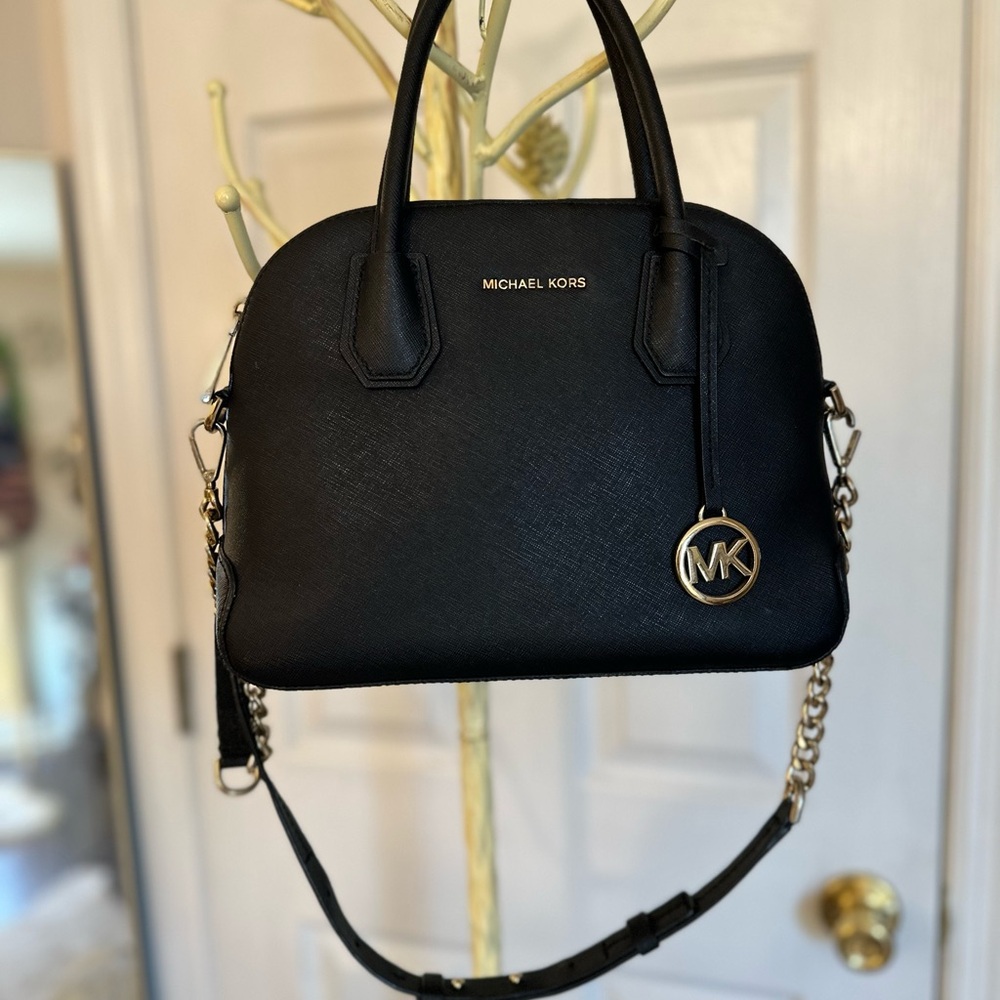 Authentic Michael Kors Black Handbag with Gold Accents